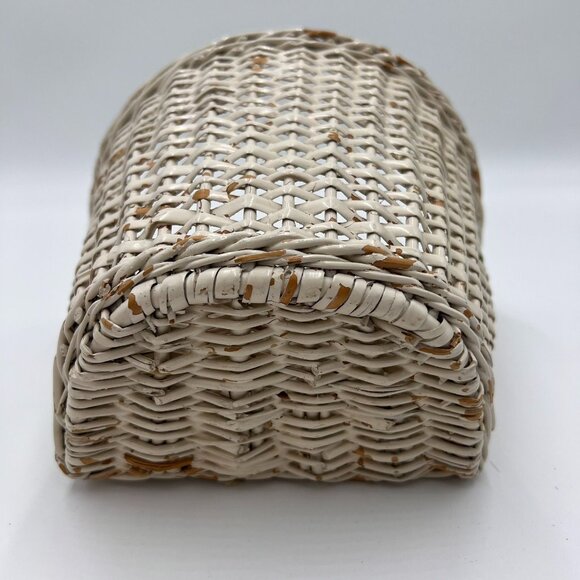 Vintage 1970's Bicycle Bike Handwoven Wicker Shabby White Storage Basket Handles - Picture 5 of 7